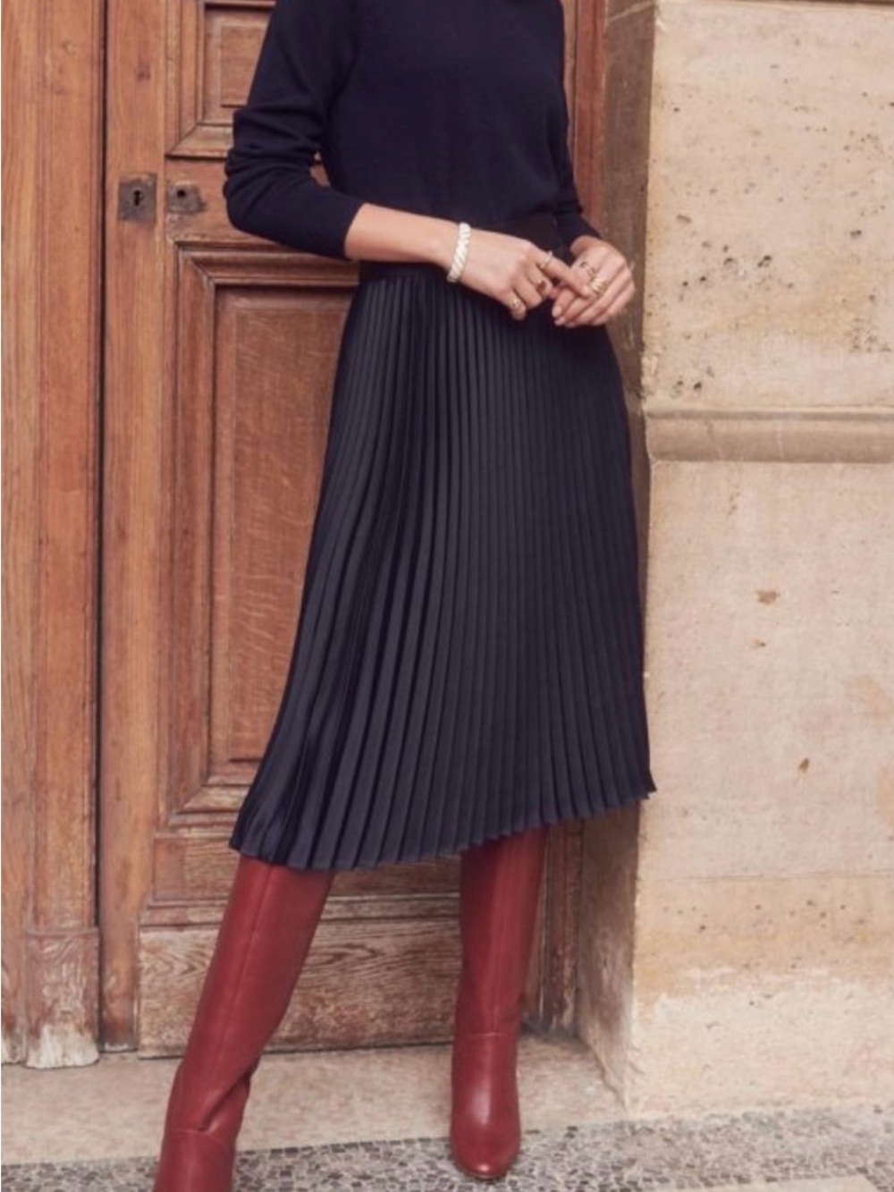 Sezane Sienne Dalia Leather Knee-High Heeled Boots - Picture 2 of 2